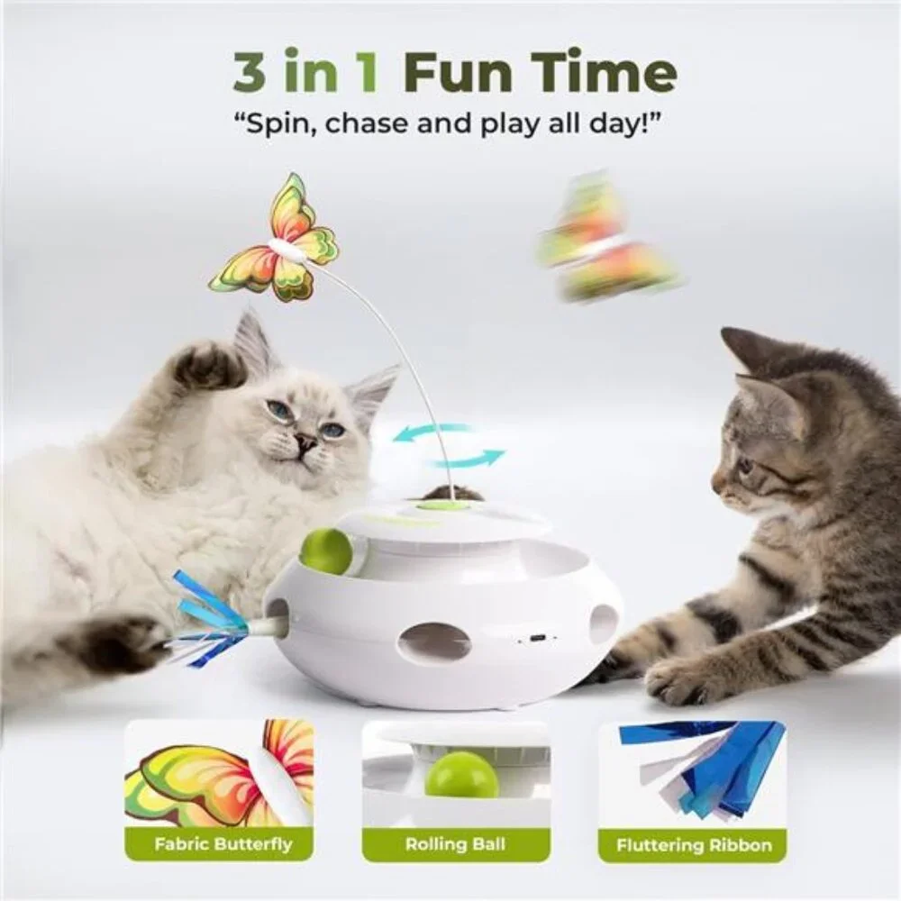 3 in 1 Interactive Cat Butterfly Flutter Toy with Rolling Balls